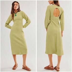 Free People Womens Green Gabby Seamless Open Back Textured Midi Dress Size M/L